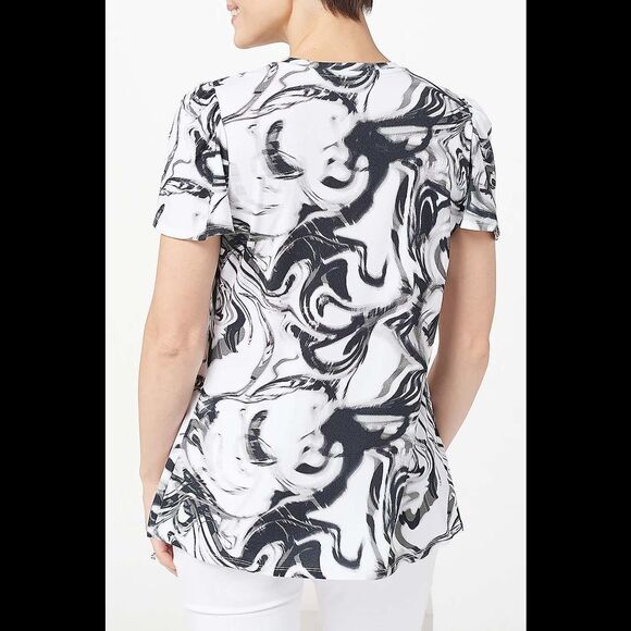 Laurie Felt Flutter Sleeve Tee Shirt Printed & Solid Black Marble - Regular - Picture 2 of 2